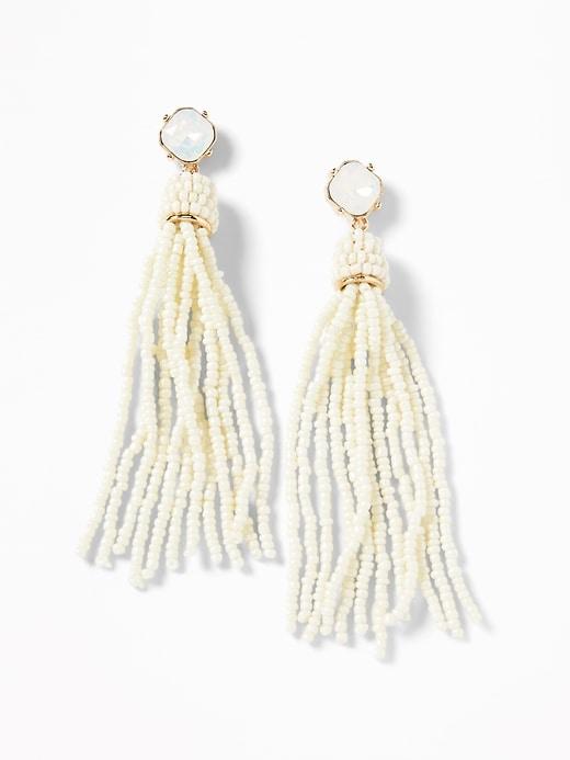 Old Navy Womens Crystal Beaded Tassel Earrings For Women Bright White Size One Size