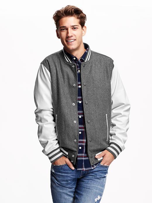 Old Navy Wool Blend Varsity Jacket - Heather Grey