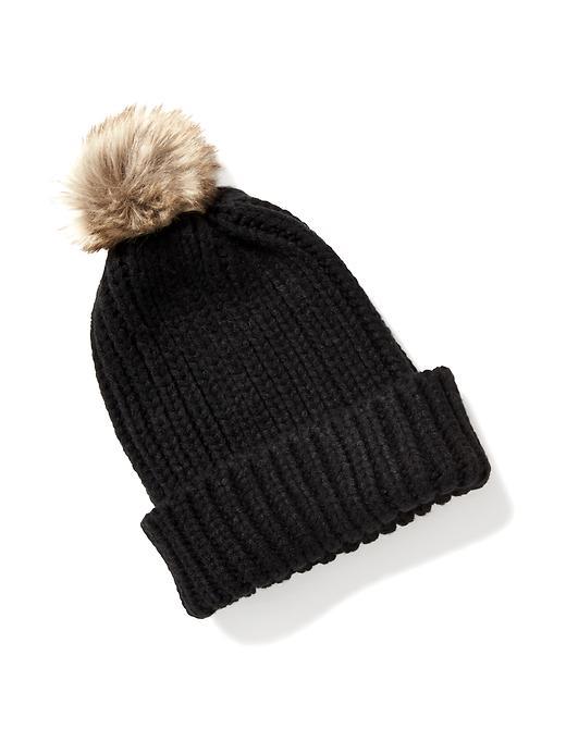 Old Navy Sweater Knit Pom Pom Beanie For Women - Black