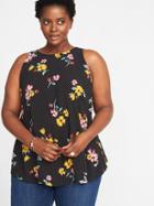 Old Navy Womens High-neck Plus-size Floral Swing Top Black Floral Size 1x