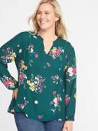 Old Navy Womens Floral-print Georgette Plus-size Swing Top Green Floral Size 4x