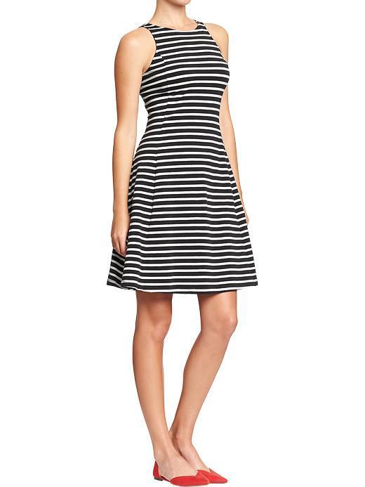 Old Navy Old Navy Womens Striped Jersey Fit & Flare Dresses - Black Stripe