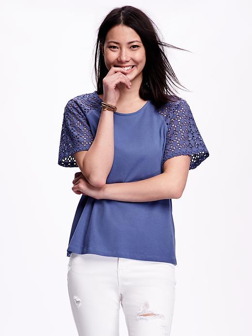 Old Navy Relaxed Eyelet Sleeve Tee For Women - Smooth Sailing