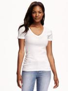 Old Navy Fitted V Neck Tee For Women - Bright White