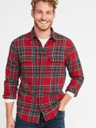Old Navy Mens Regular-fit Built-in Flex Plaid Flannel Shirt For Men Red Plaid Size S