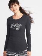 Old Navy Womens Slim-fit Graphic Thermal-knit Top For Women Love Size M
