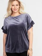 Old Navy Womens Sparkle-knit Velvet Ruffle-sleeve Plus-size Top Lost At Sea Navy Size 3x