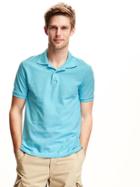 Old Navy Short Sleeve Pique Polo For Men - Oahu Blue Polyester