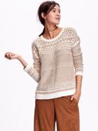 Old Navy Textured Graphic Crew Neck Sweater Size L - Camel