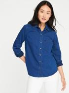 Old Navy Womens Relaxed Classic Chambray Shirt For Women Medium Wash Size M