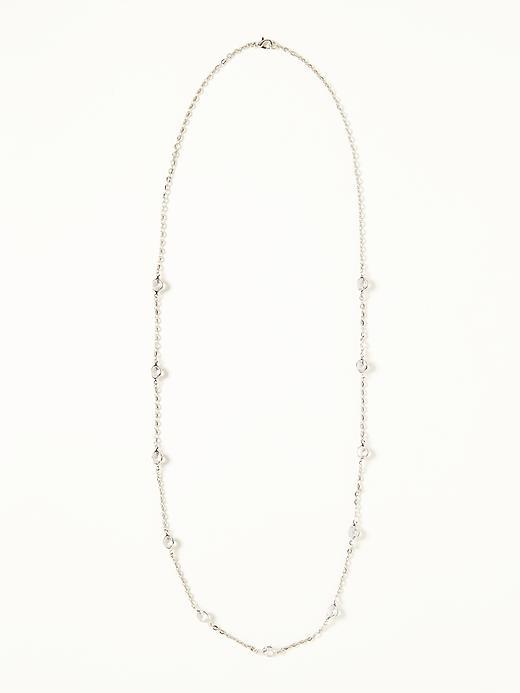 Old Navy Crystal Stone Chain Necklace For Women - Silver
