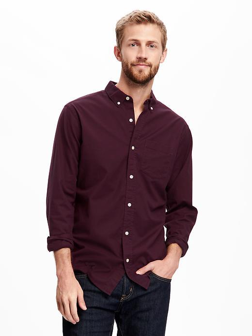 Old Navy Slim Fit Oxford Stretch Shirt For Men - Dark Red