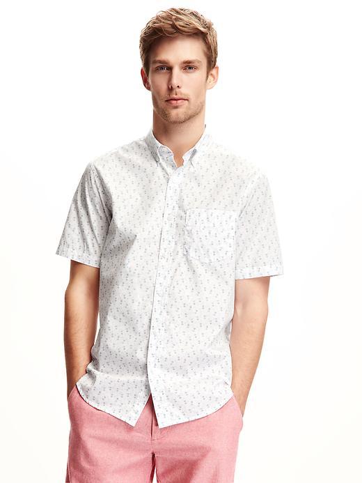 Old Navy Classic Printed Slim Fit Shirt For Men - Bright White