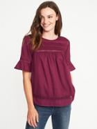 Old Navy Pintucked Lace Trim Blouse For Women - Winter Wine