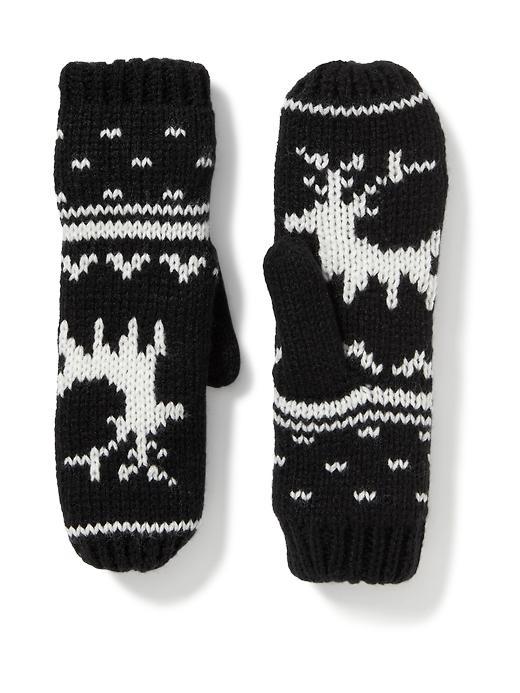 Old Navy Sweater Knit Mittens For Women - Black Fair Isle