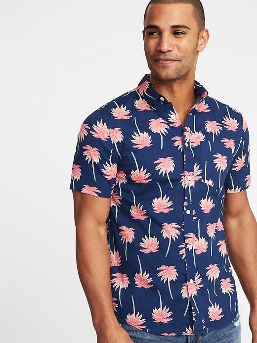 Old Navy Mens Regular-fit Built-in Flex Getaway Shirt For Men Blue Camouflage Size L