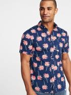 Old Navy Mens Regular-fit Built-in Flex Getaway Shirt For Men Blue Camouflage Size L