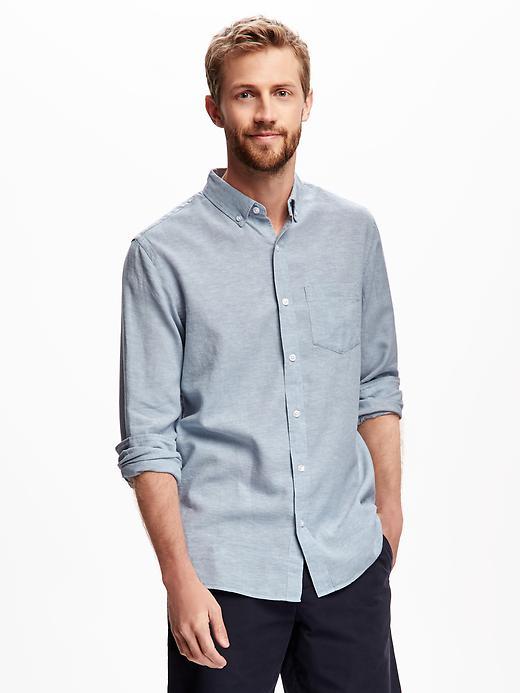 Old Navy Regular Fit Linen Blend Shirt For Men - Blue Harvest