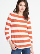 Old Navy Womens Relaxed Mariner-stripe Linen-blend Tee For Women Red Stripes Size Xxl