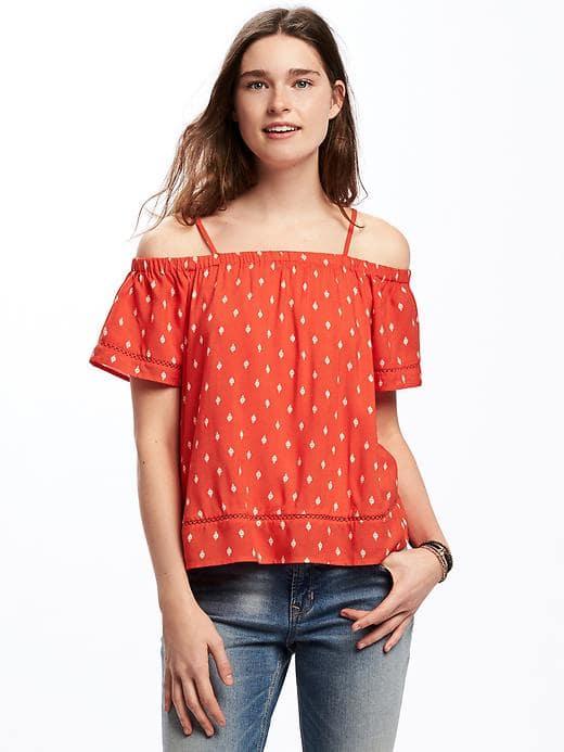 Old Navy Off The Shoulder Swing Top For Women - Pc Red/white