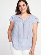 Old Navy Womens Plus-size Tassel-tie Cutwork Top Chambray Blue Size 2x