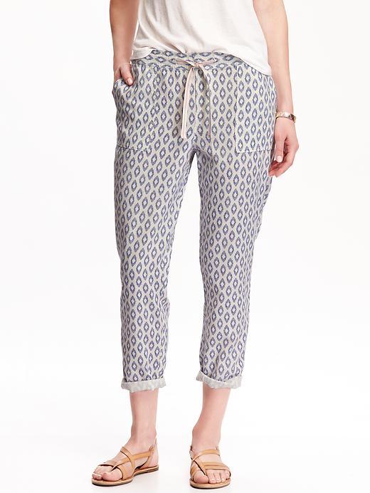 Old Navy Womens Linen Blend Cropped Pants Size L Tall - White