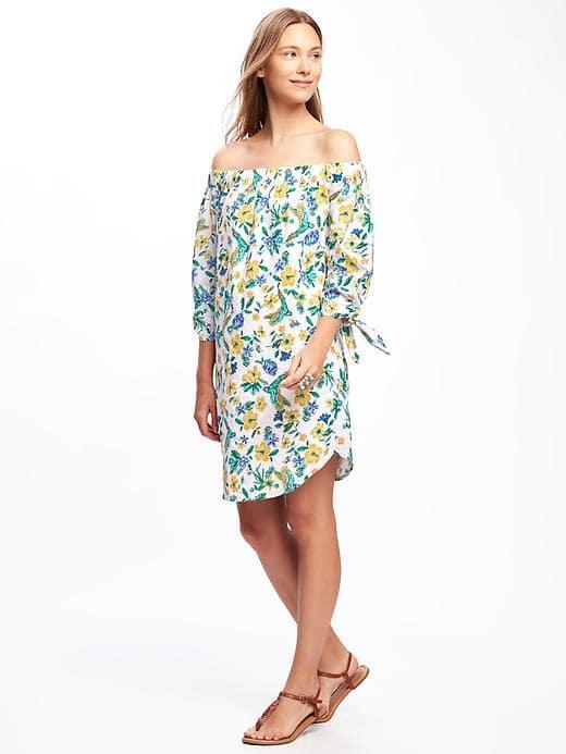 Old Navy Off The Shoulder Floral Shift Dress For Women - Green/white Floral