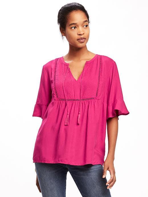 Old Navy Pintuck Ruffle Sleeve Swing Top For Women - Party Started Pink