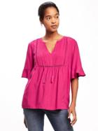 Old Navy Pintuck Ruffle Sleeve Swing Top For Women - Party Started Pink