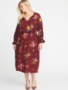 Old Navy Womens Waist-defined Plus-size Floral Dress Burgundy Floral Size 1x