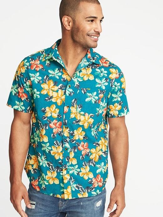 Old Navy Mens Regular-fit Built-in Flex Getaway Shirt For Men Azurite Size M