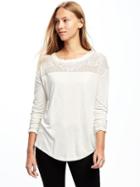Old Navy Relaxed Embroidered Yoke Jersey Top For Women - Creme De La Creme