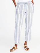 Old Navy Womens Mid-rise Linen-blend Cropped Pants For Women Blue Stripe Size S