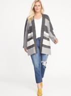 Old Navy Womens Relaxed Plus-size Open-front Striped Sweater Gray Stripe Size 1x