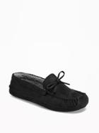 Old Navy Sueded Sherpa Lined Moccasin Slippers For Men - Black