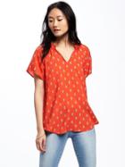 Old Navy Lightweight Split Neck Cocoon Blouse For Women - Red Print