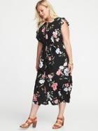 Old Navy Womens Ruffle-trim Plus-size Tie-belt Shirt Dress Black Floral Size 3x