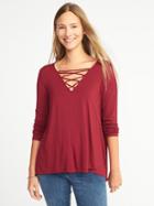 Old Navy Womens Lace-up-yoke Swing Top For Women Red Velvet Size S