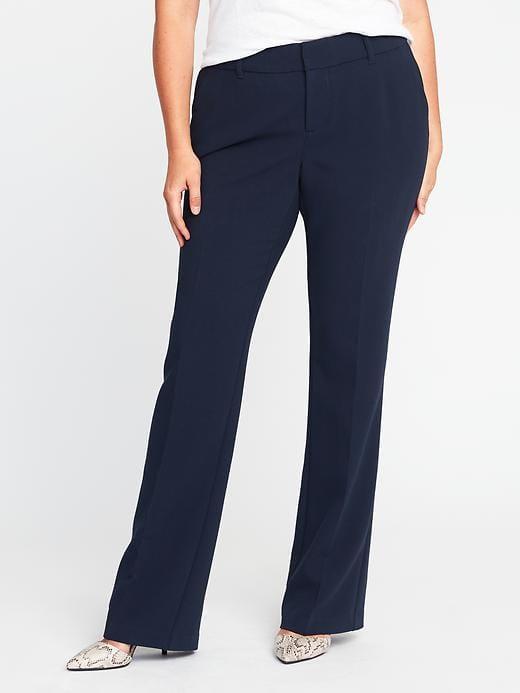 Old Navy Womens Mid-rise Secret-slim Plus-size Double-weave Harper Trousers In The Navy Size 30