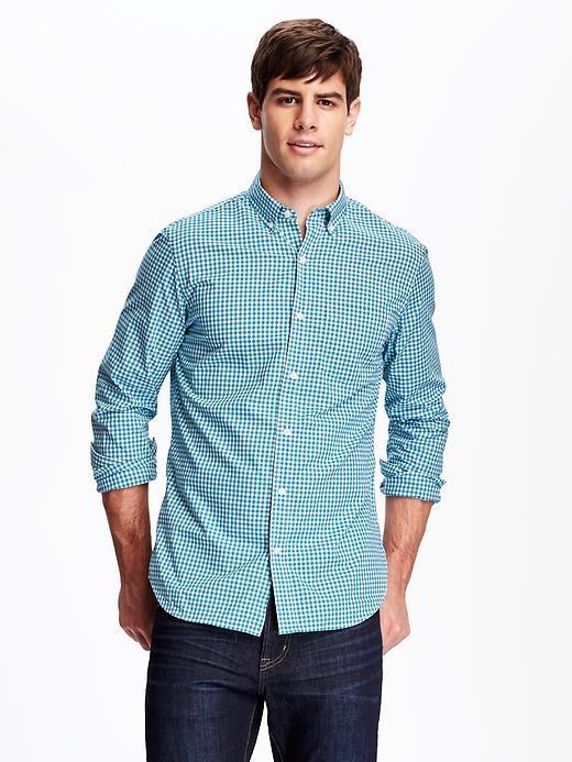 Old Navy Regular Fit Classic Plaid Shirt For Men - Turq Wise Polyester