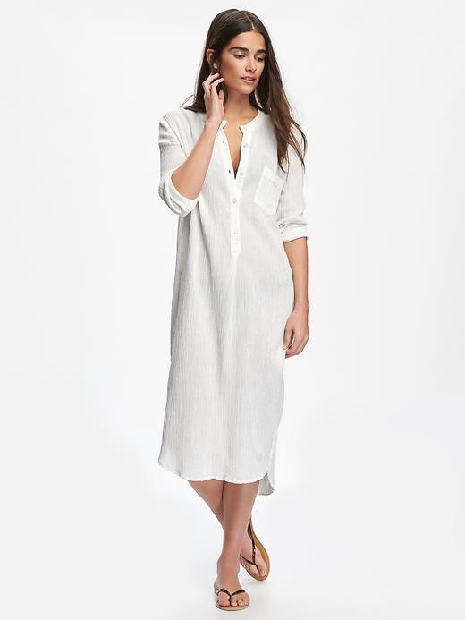 Old Navy Crinkle Gauze Midi Shirtdress For Women - White