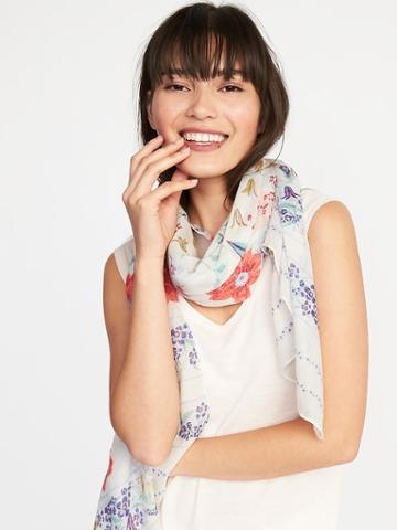 Old Navy Womens Lightweight Printed Scarf For Women Creamy Floral Size One Size