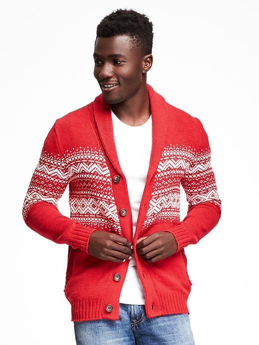 Old Navy Shawl Collar Fair Isle Cardigan For Men - Saucy Red