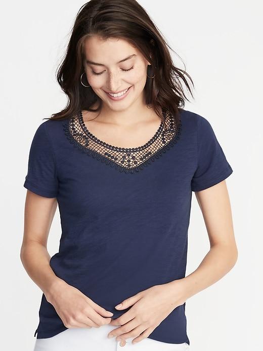 Crochet-trim Slub-knit Top For Women