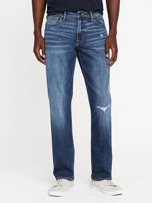 Old Navy Straight Built In Flex Max Distressed Jeans For Men - Medium Wash