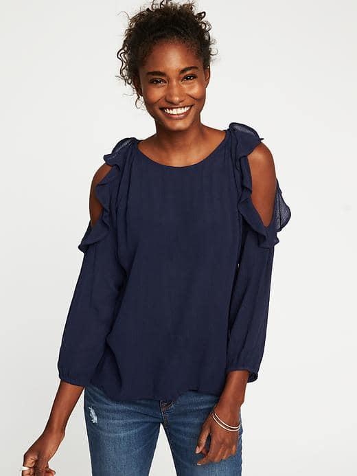 Old Navy Ruffled Cold Shoulder Blouse For Women - Lost At Sea Navy
