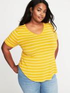 Old Navy Womens Luxe Curved-hem Plus-size V-neck Tee Lime Stripe Size 2x