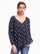 Old Navy Tassel Front Swing Blouse For Women - Navy Blue Print