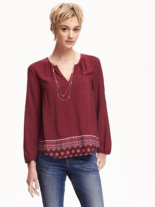 Old Navy Open Neck Blouse For Women - Burgundy Combo