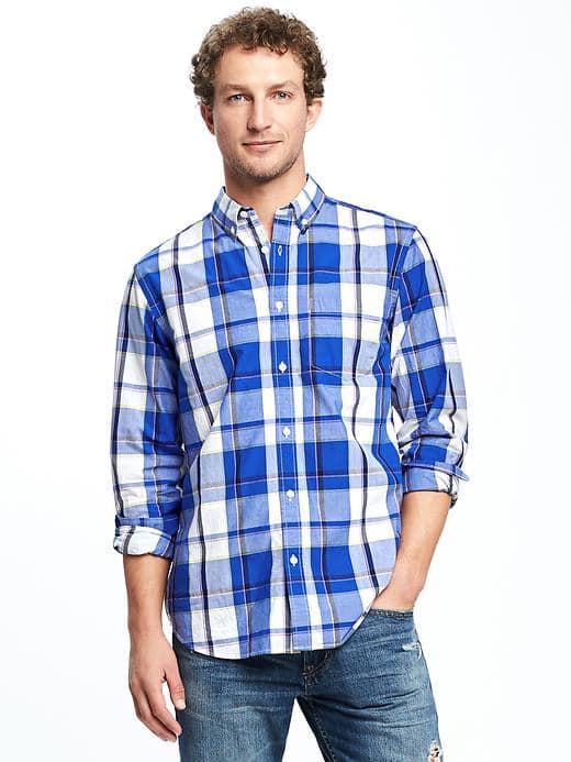 Old Navy Regular Fit Classic Plaid Shirt For Men - Power Surge